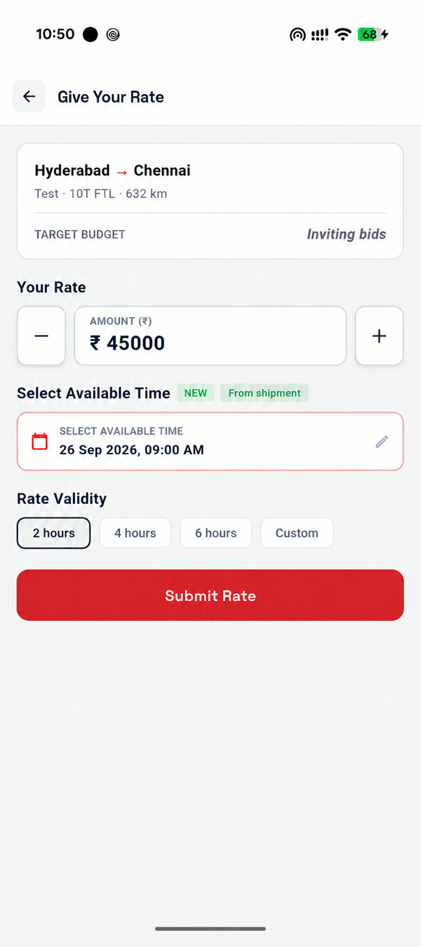 DNM Partner Give Your Rate screen